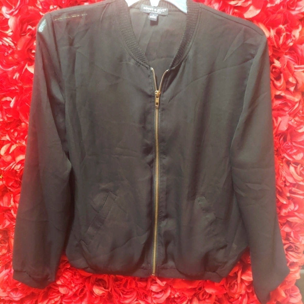 About A Girl Women's Size Large Sheer Black Jscket